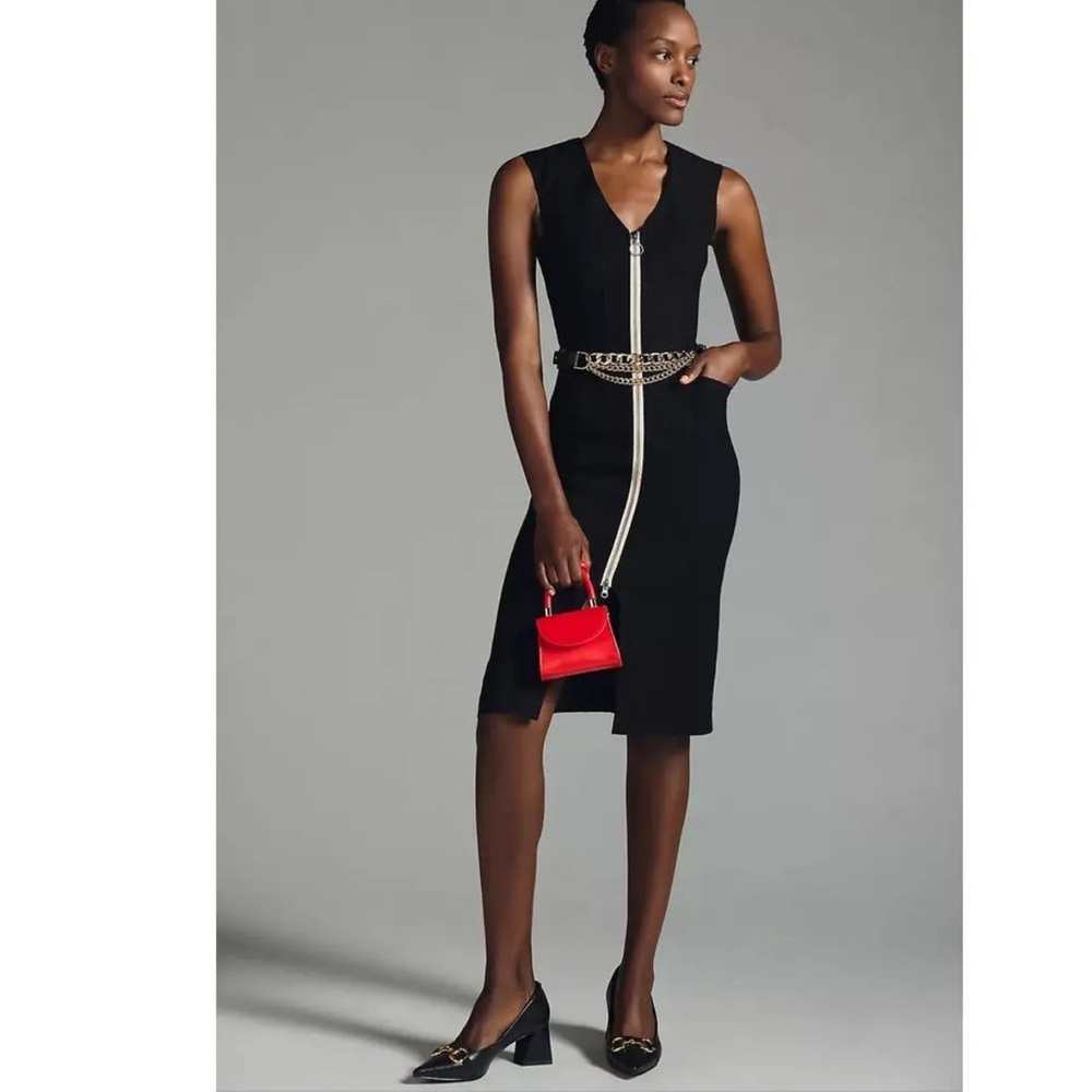 Maeve Anthropologie Elegant Black Zip up pencil Dress size 8